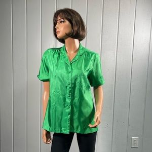 * Astor One Women's Emerald Green Button Down Cabana  Shirt Sz 12